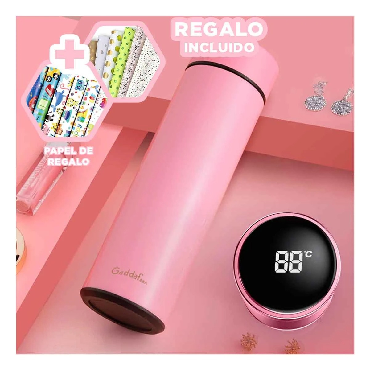 TERMO RYBIU CO30486 ACERO INOXIDABLE COMODO VIAJES 500ML ROSADO + PAPEL REGALO - 1
