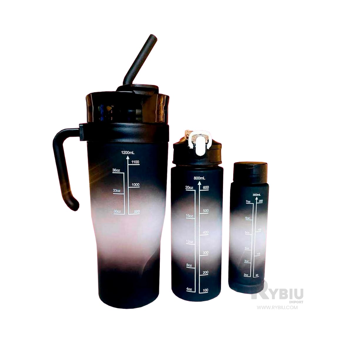 BOTELLAS RYBIU CO30088 CON DIFERENCIAS NEGRO 3 UNIDADES + GIFT STICKERS - 2