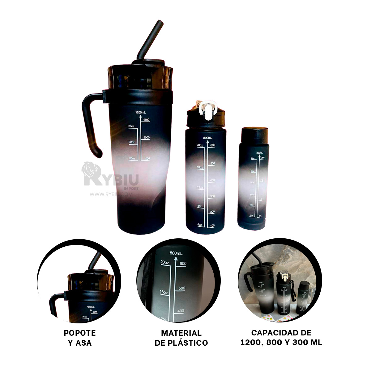 ENVASES RYBIU CO30088 PRÁCTICOS NEGRO 3 UNIDADES + ENVOLTORIO REGALO - 3