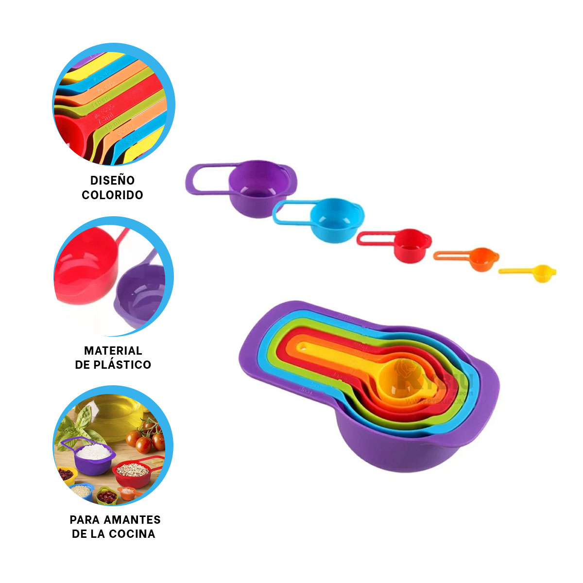 TAZA MEDIDORA RYBIU CO30170 MULTICOLOR CONJUNTO UTIL TAZAS + REGALO LIGAS PEINAR - 4