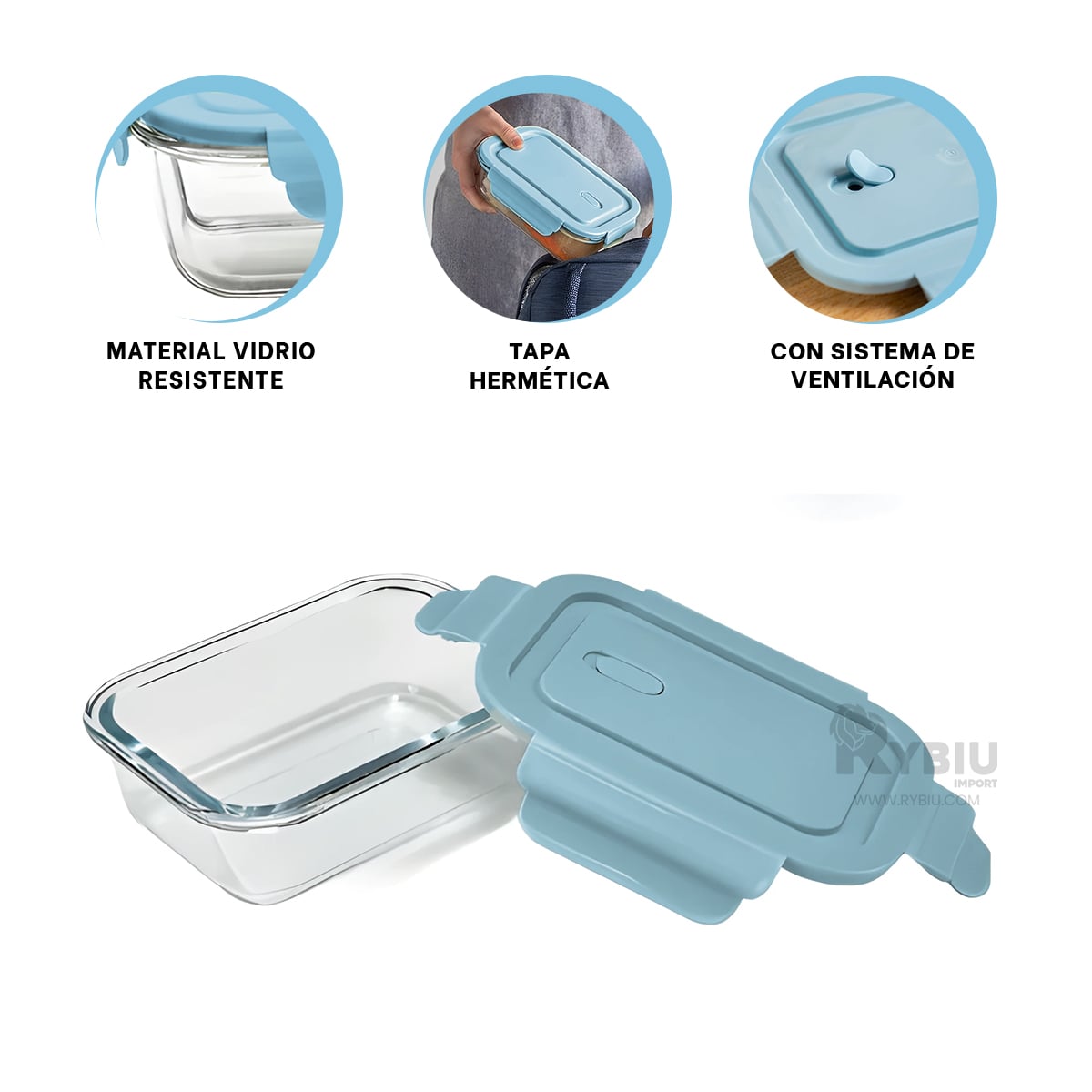 RECIPIENTE ERGONOMICO UTIL CON TAPA RYBIU CO29559 CELESTE +REGALO AGENDITA - 1