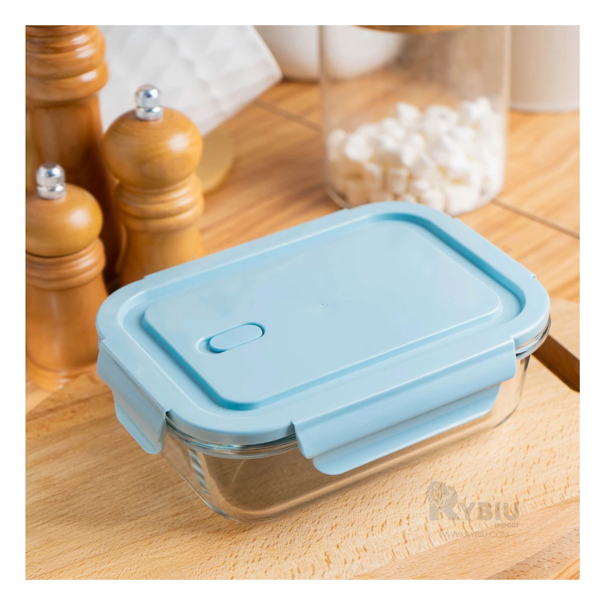 RECIPIENTE ERGONOMICO UTIL CON TAPA RYBIU CO29559 CELESTE +REGALO AGENDITA - 2