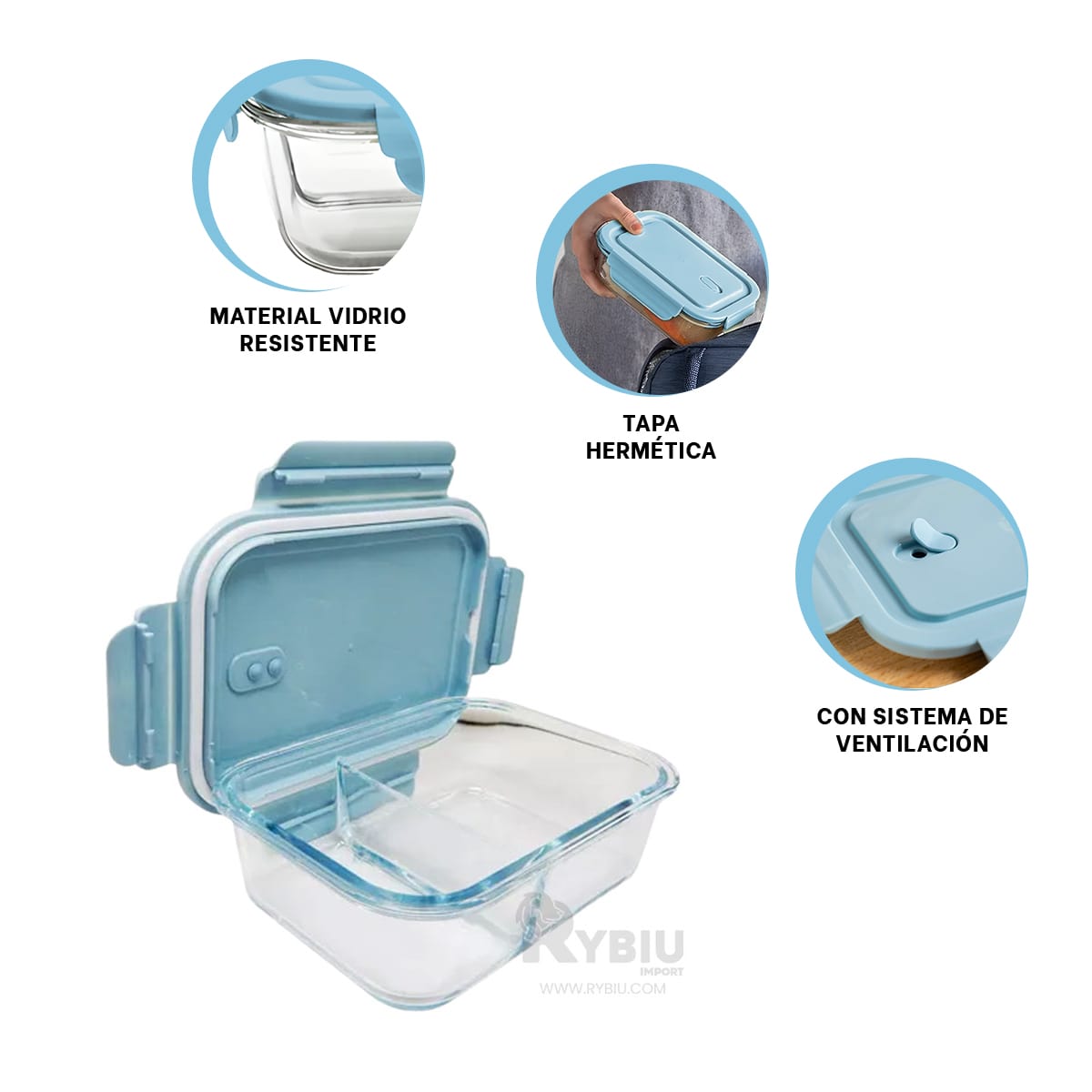 RECIPIENTE ERGONOMICO UTIL CON TAPA RYBIU CO29559 CELESTE +REGALO AGENDITA - 3