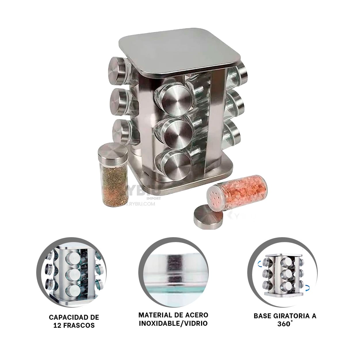 CONTENEDOR RYBIU CO30372 GRIS ORGANIZADOR CONDIMENTOS + ENVOLTORIO REGALO - 4