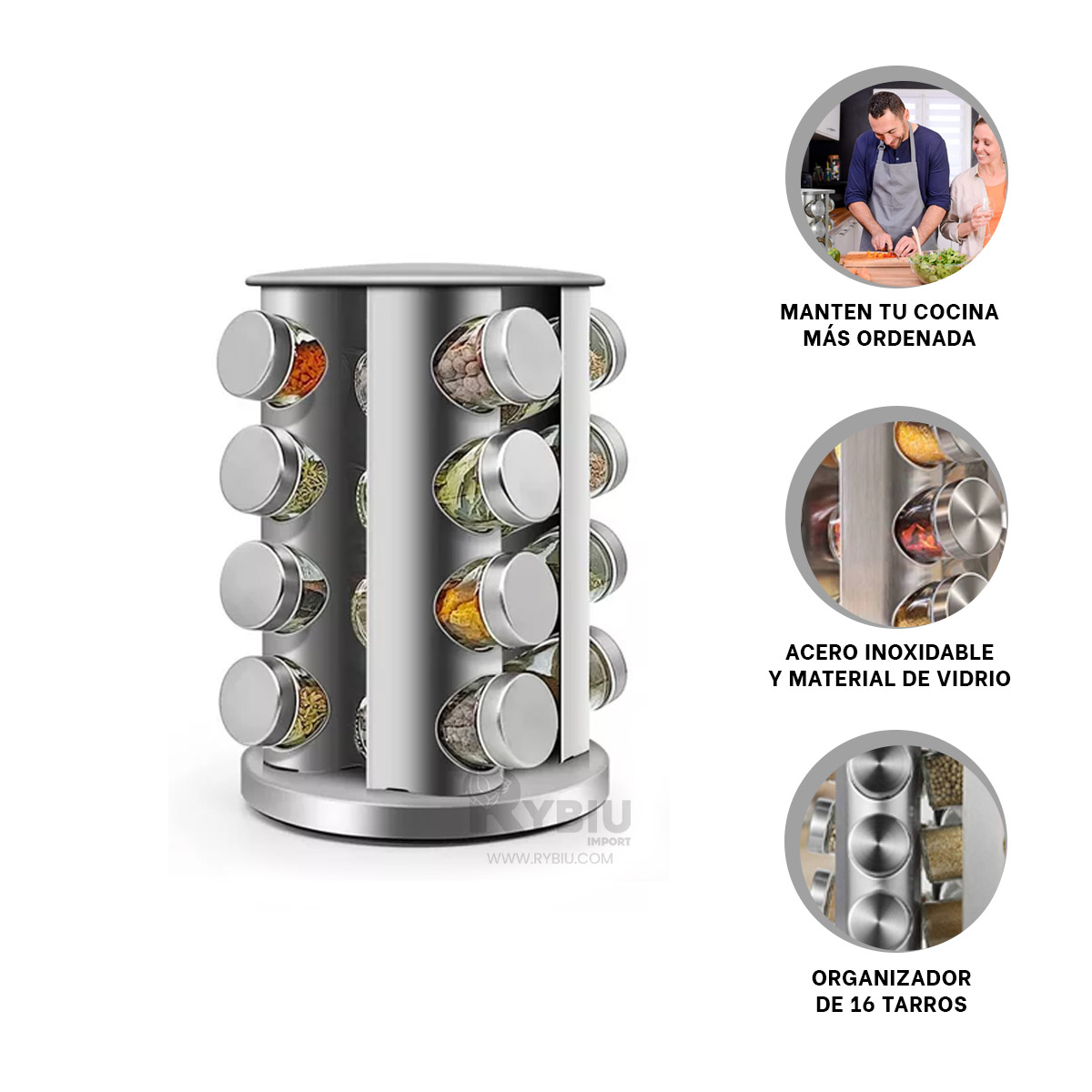 CONTENEDOR RYBIU CO30371 ORGANIZADOR ROTATIVO ESPECIAS CIRCULAR + GIFT MINIAGENDA - 4