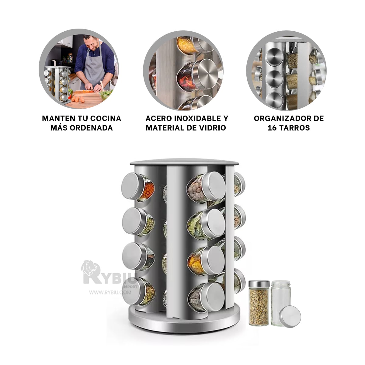 CONTENEDOR RYBIU CO30371 ORGANIZADOR CONDIMENTOS CIRCULAR + ENVOLTORIO REGALO - 1