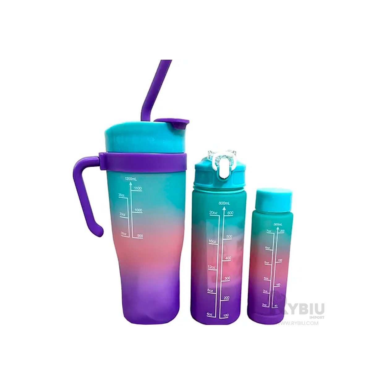 BOTELLAS RYBIU CO30087 ESTAMPADO 2D CELESTE 3 UNIDADES + REGALO AGENDITA - 1