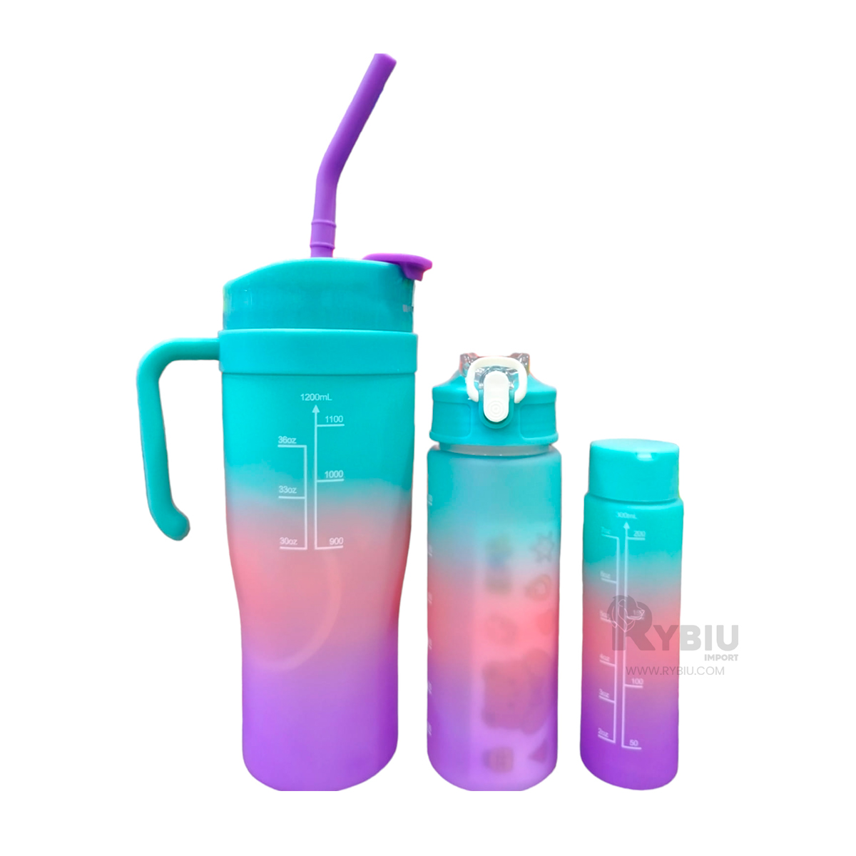 BOTELLAS RYBIU CO30087 ESTAMPADO 2D CELESTE 3 UNIDADES + REGALO AGENDITA - 2