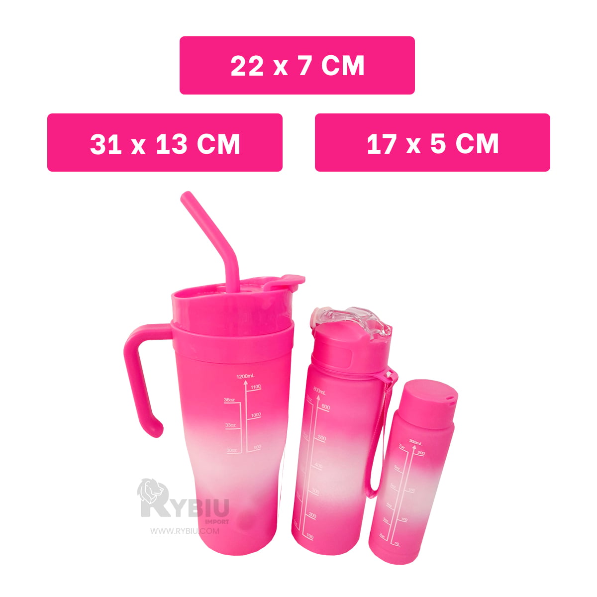 BOTELLA RYBIU CO30086 TRIO MULTIFUNCIONAL FUCSIA + BANDERITAS ADHESIVAS - 5