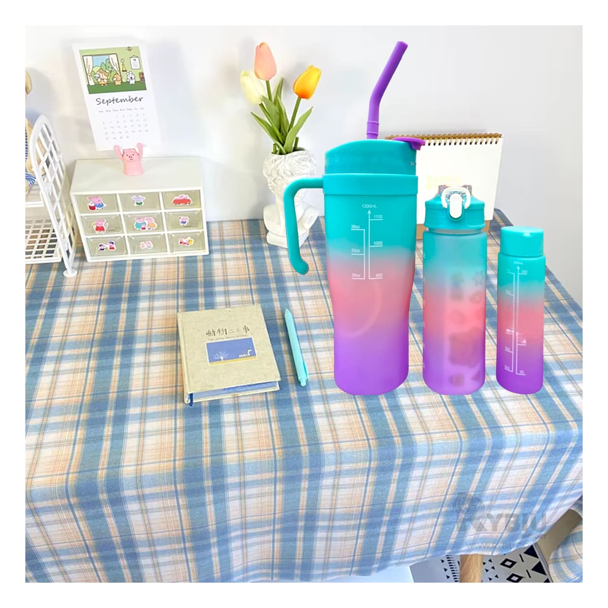 BOTELLAS RYBIU CO30087 FIGURAS 2D CELESTE 3 UNIDADES+ GIFT MINIAGENDA - 1