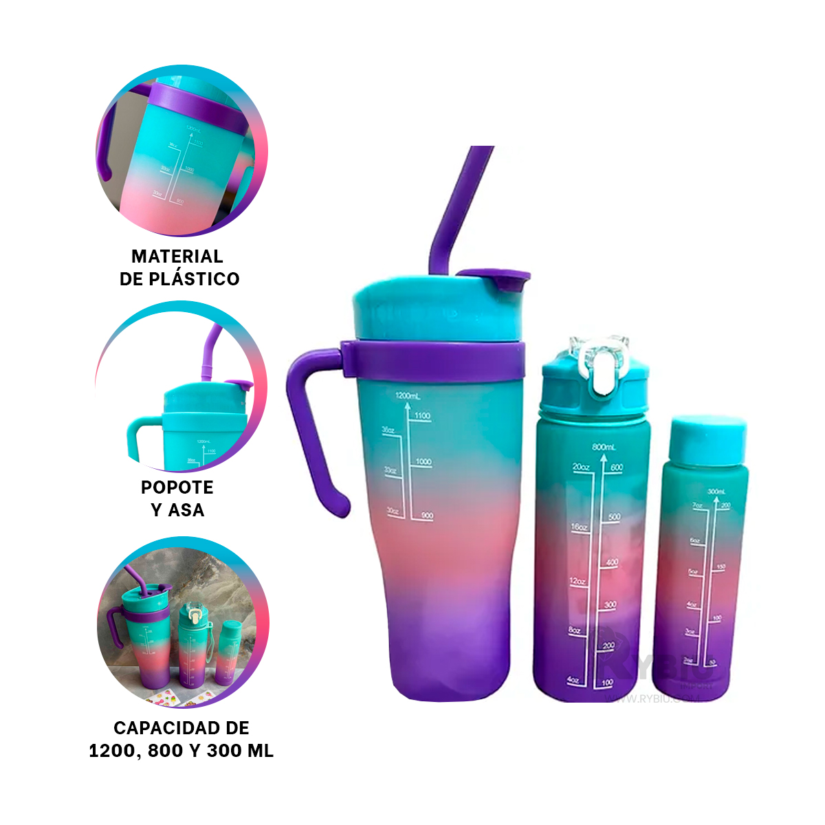 BOTELLAS RYBIU CO30087 FIGURAS 2D CELESTE 3 UNIDADES+ GIFT MINIAGENDA - 3
