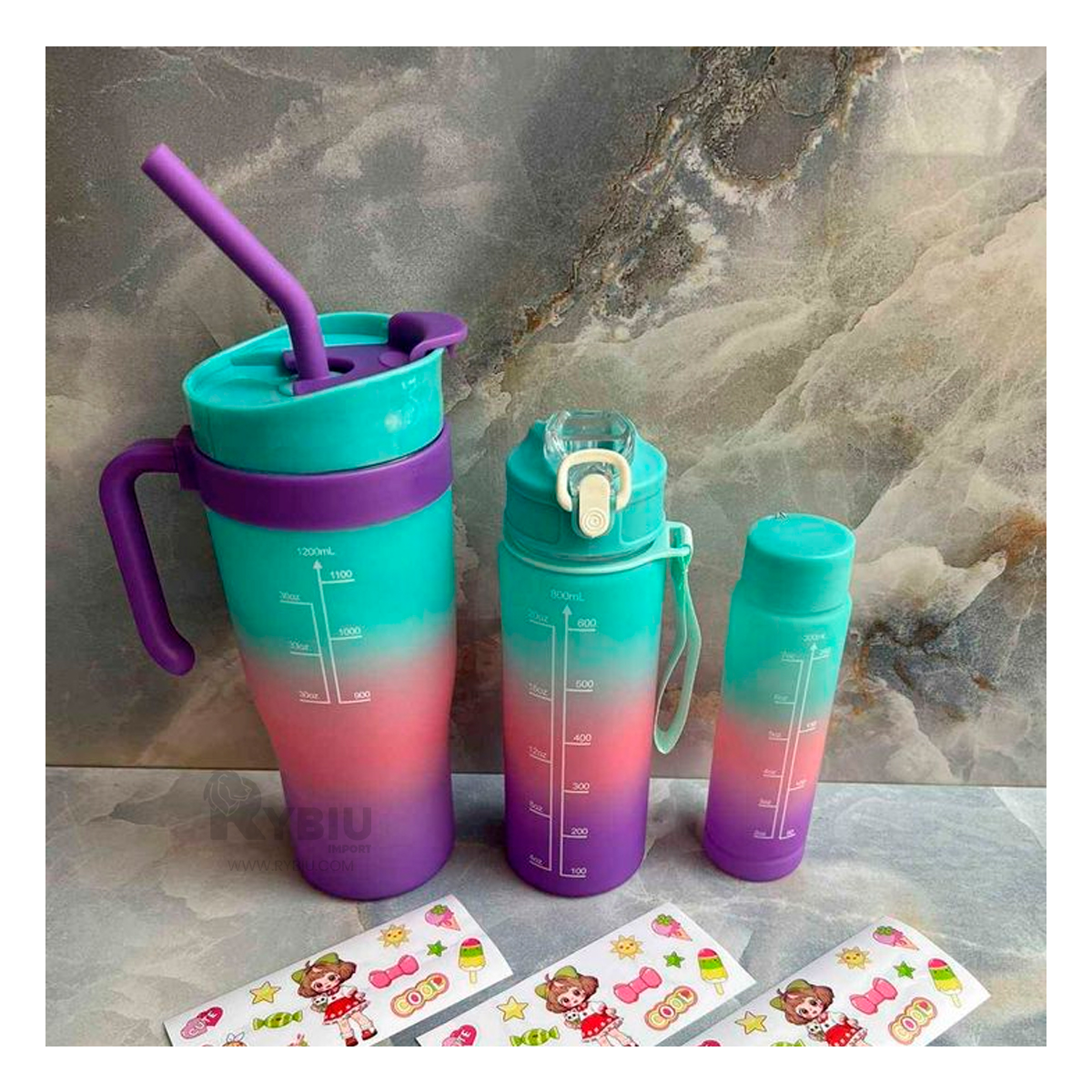 BOTELLAS RYBIU CO30087 FIGURAS 2D CELESTE 3 UNIDADES+ GIFT MINIAGENDA - 4