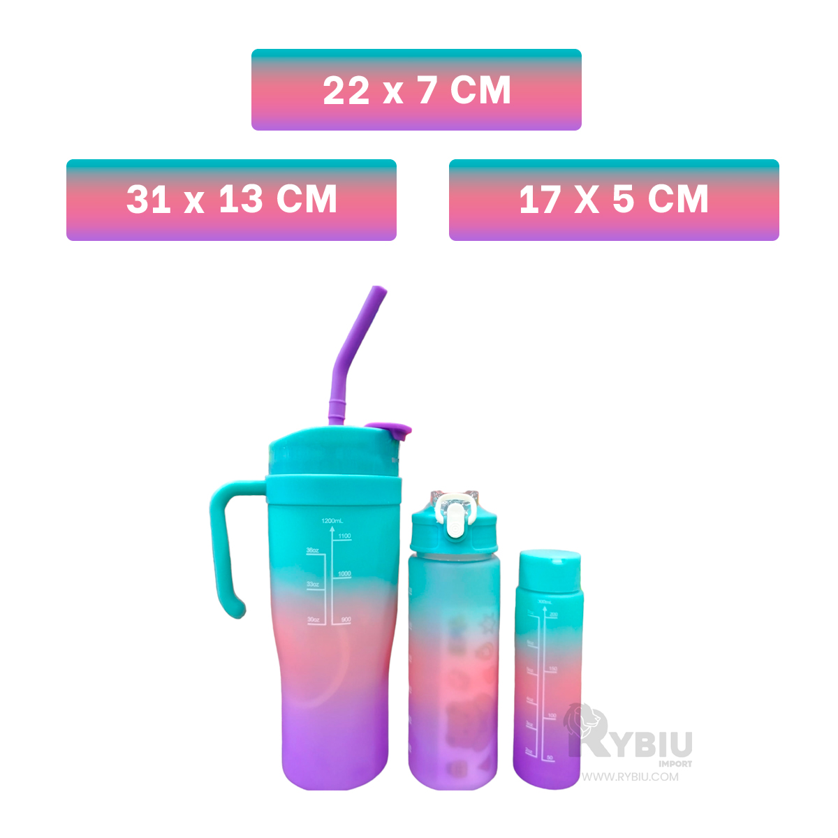 BOTELLAS RYBIU CO30087 FIGURAS 2D CELESTE 3 UNIDADES+ GIFT MINIAGENDA - 5