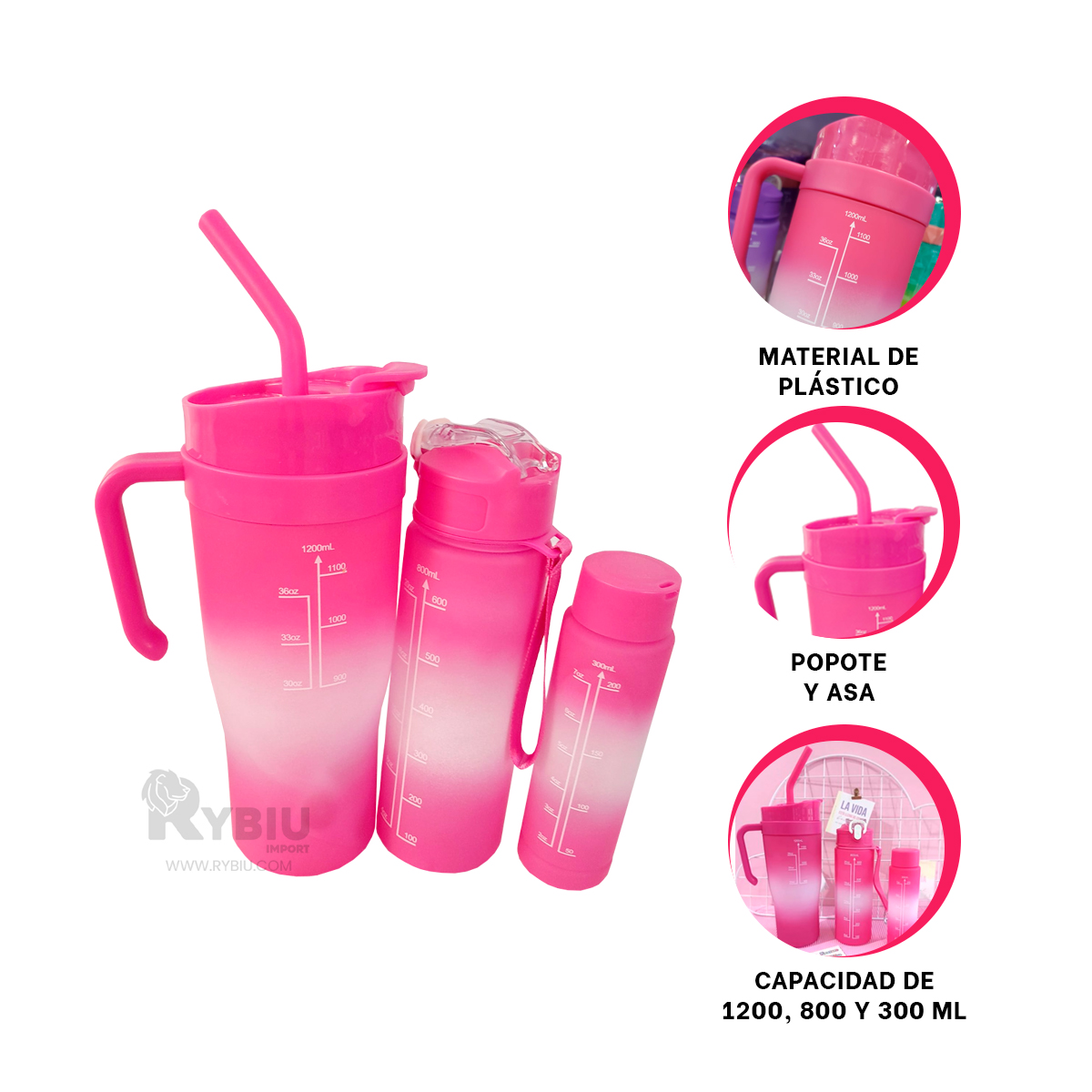 RECIPIENTES RYBIU CO30086 CON STICKER FUCSIA 3 UNIDADES + REGALO STICKERS - 3