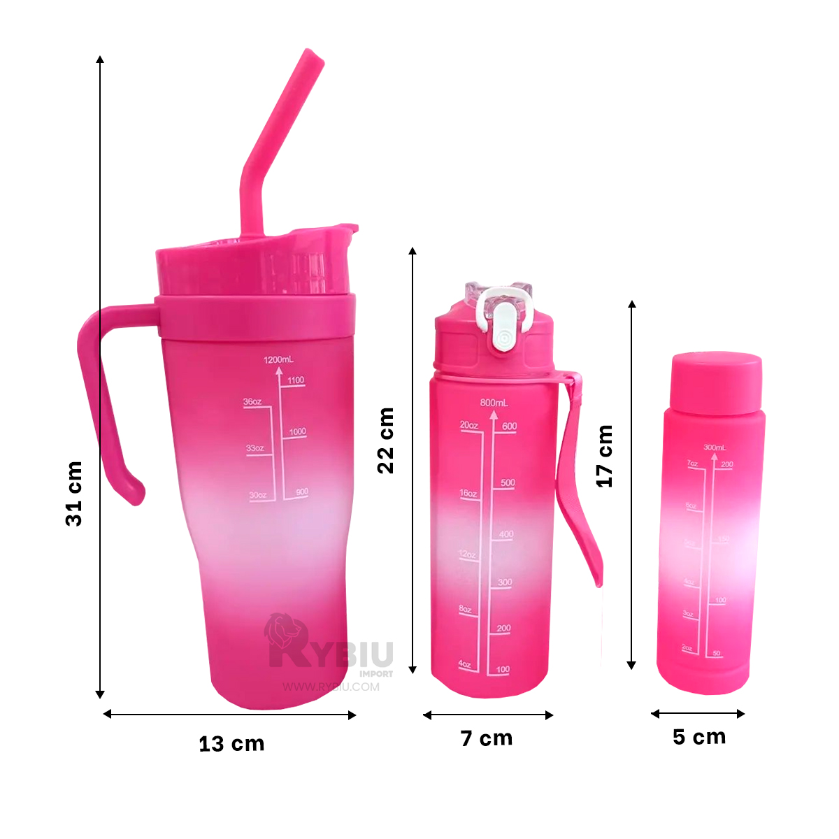 RECIPIENTES RYBIU CO30086 CON STICKER FUCSIA 3 UNIDADES + REGALO STICKERS - 5