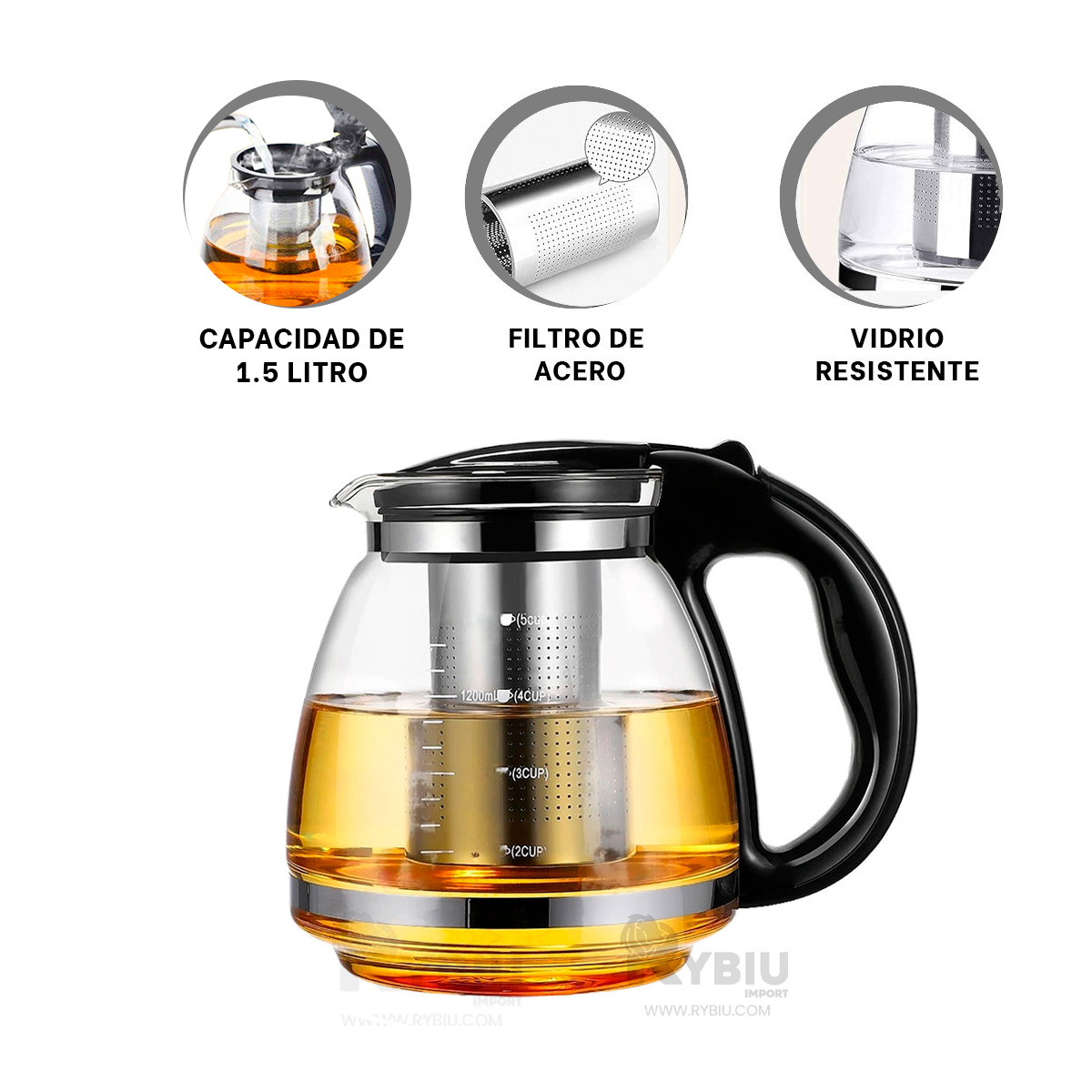 JARRA RYBIU CO30489 NEGRO 1500 ML SOFISTICADA INFUSION + REGALO STICKERS - 4