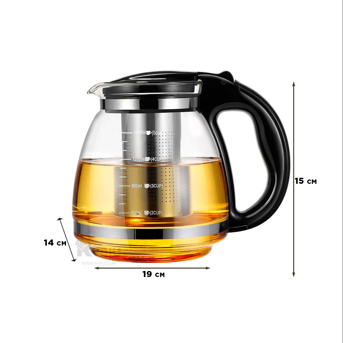 INFUSOR RYBIU CO30489 NEGRO 1500 ML UTIL VIDRIO + BANDERITAS ADHESIVAS - 5