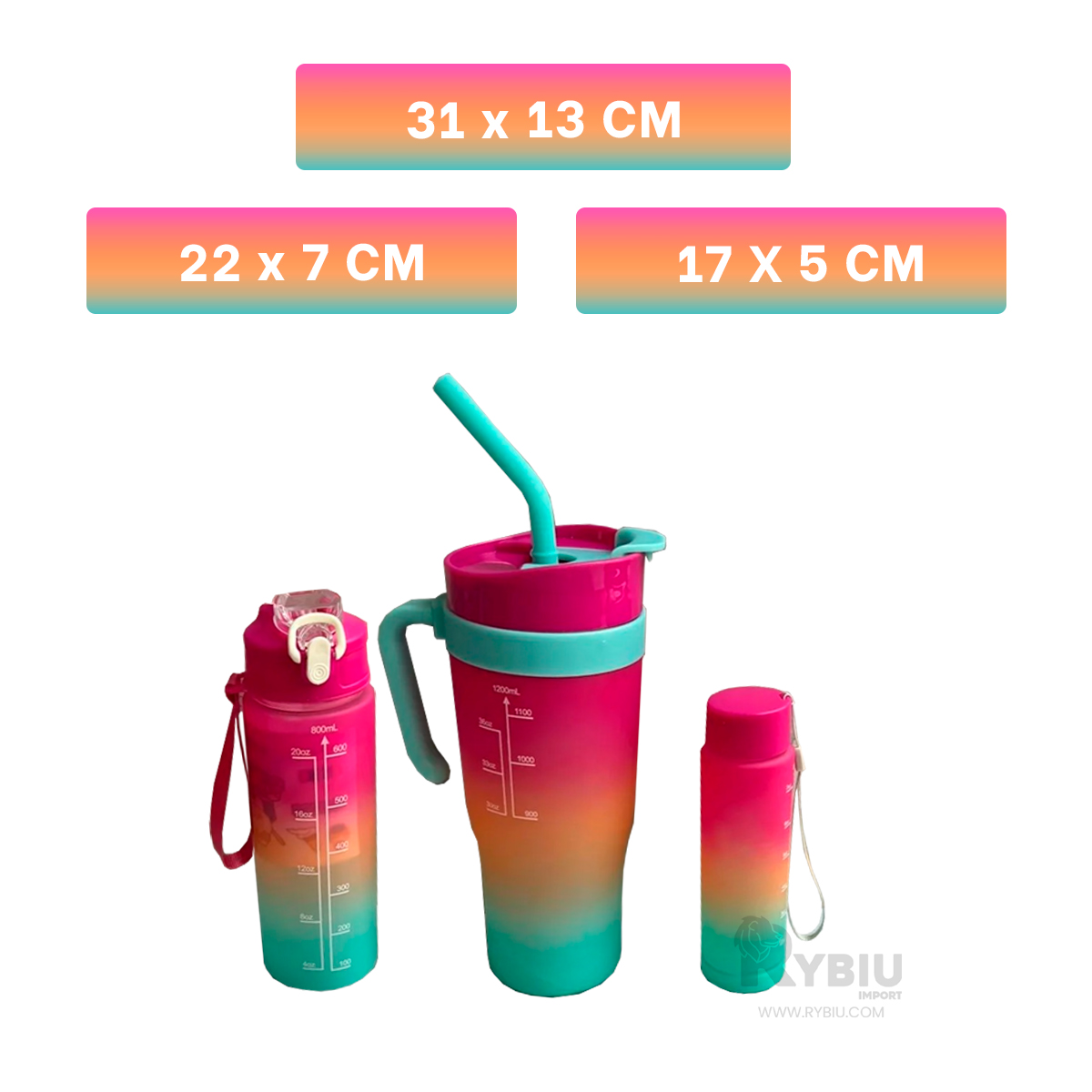 SET TRIO ENVASE RYBIU CO30084 AGUA FUCSIA + REGALO LIGAS PEINAR - 5
