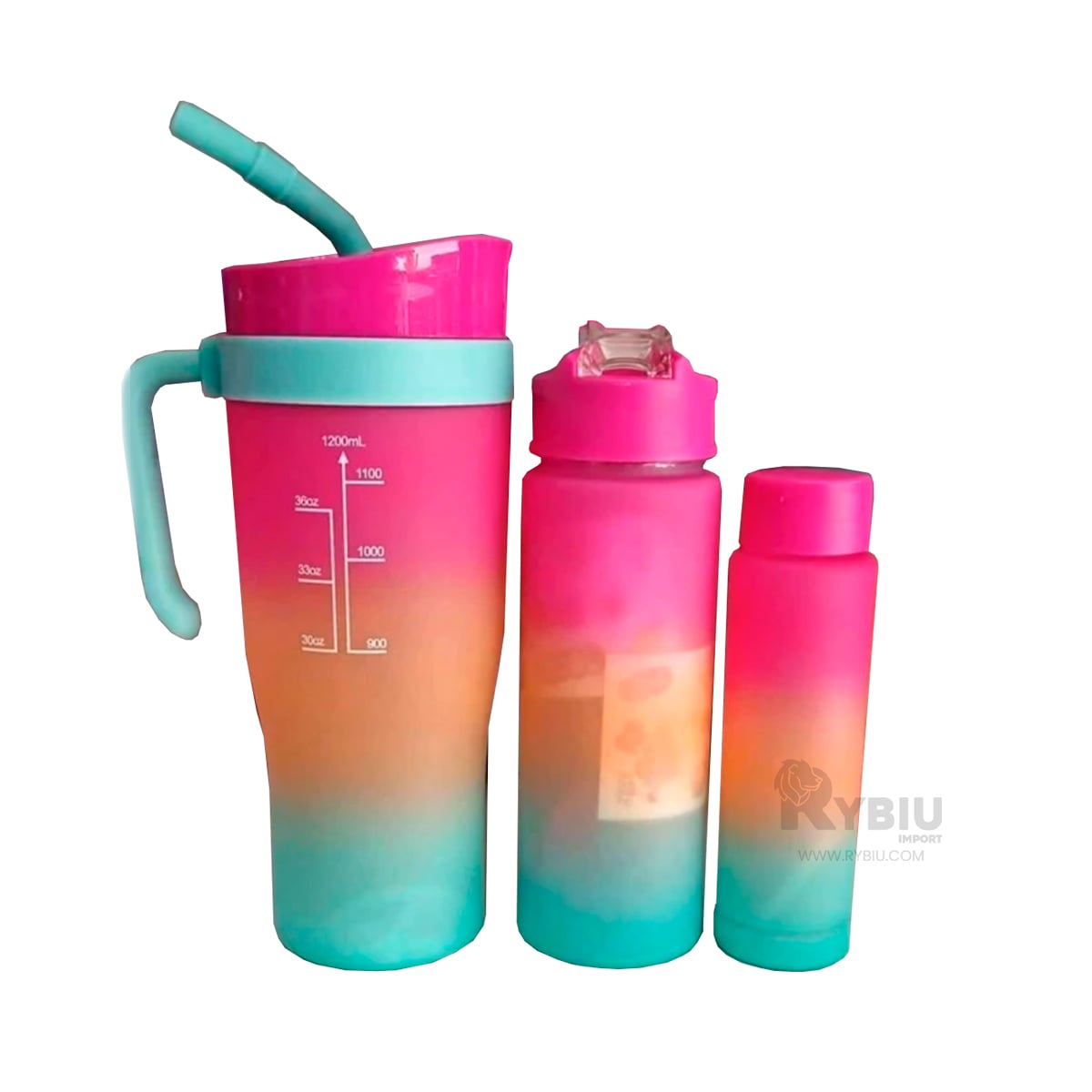 BOTELLAS RYBIU CO30084 ESTAMPADO 2D FUCSIA 3 UNIDADES + REGALO AGENDITA - 2