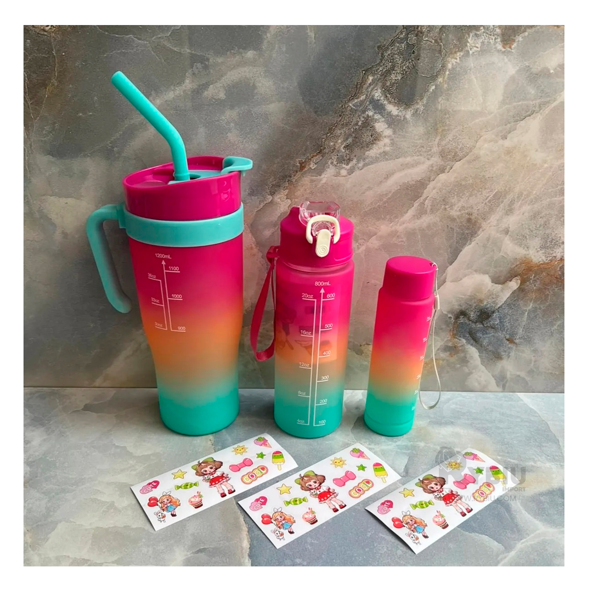 BOTELLAS RYBIU CO30084 ESTAMPADO 2D FUCSIA 3 UNIDADES + REGALO AGENDITA - 4