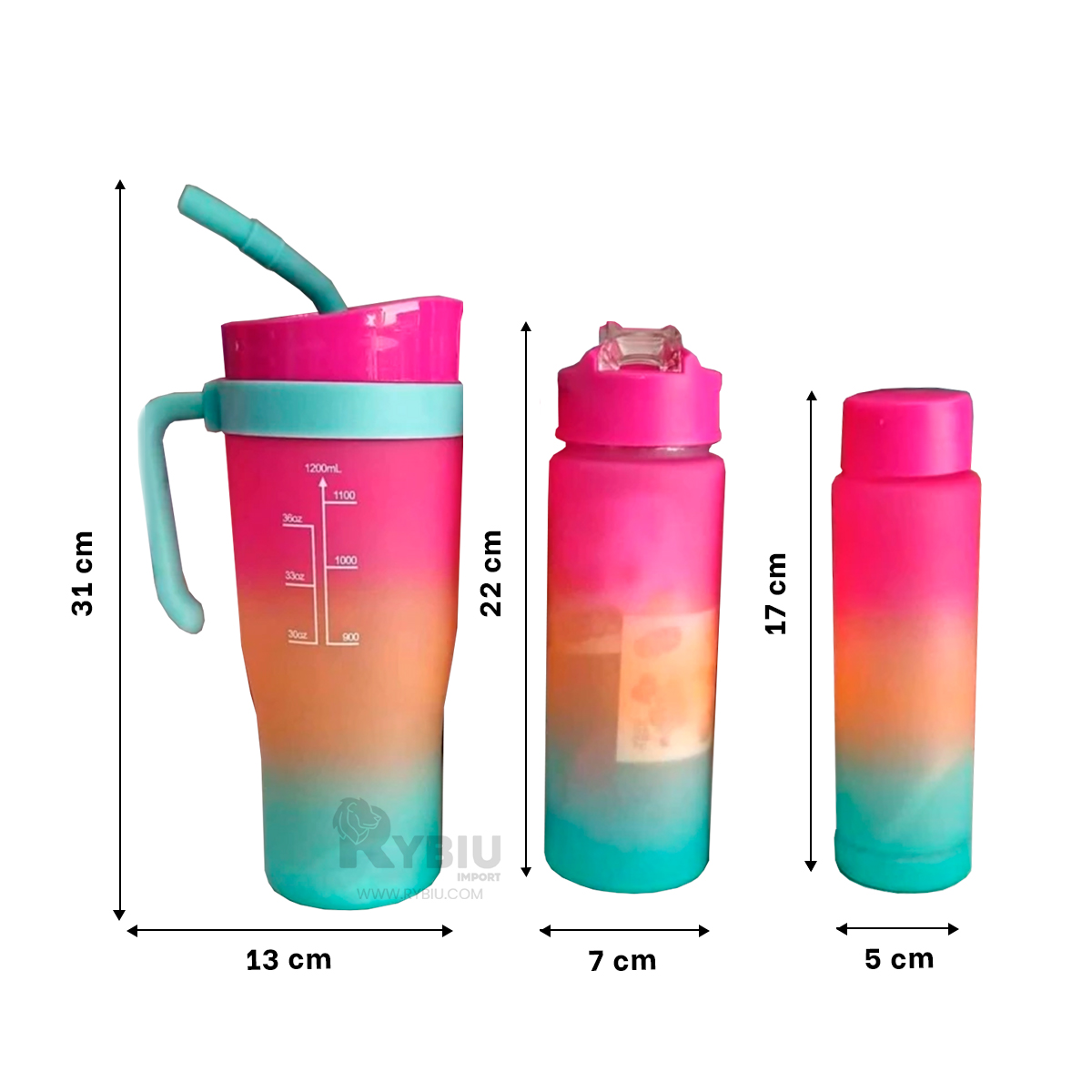 BOTELLAS RYBIU CO30084 ESTAMPADO 2D FUCSIA 3 UNIDADES + REGALO AGENDITA - 5