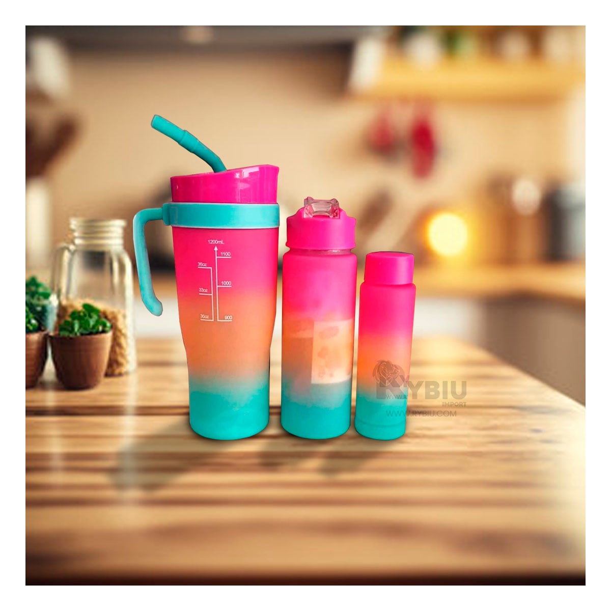 BOTELLAS RYBIU CO30084 FIGURAS 2D FUCSIA 3 UNIDADES + GIFT MINIAGENDA - 1
