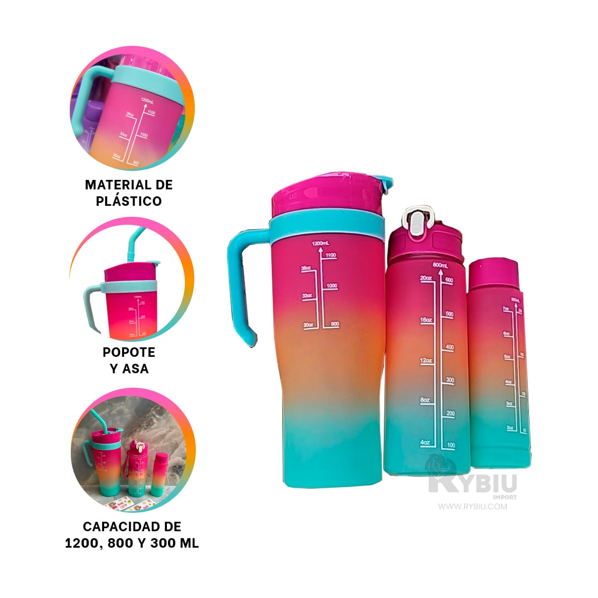 BOTELLAS RYBIU CO30084 FIGURAS 2D FUCSIA 3 UNIDADES + GIFT MINIAGENDA - 3