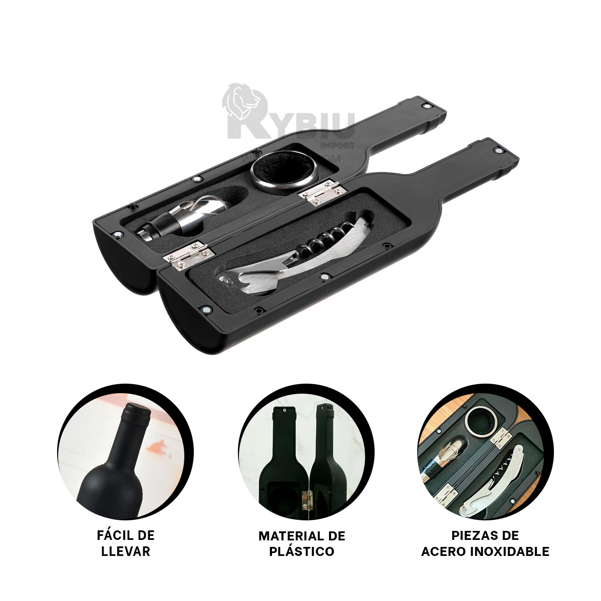 ABRELATAS RYBIU CO32294 NEGRO DESCORCHADOR ESTILO + ENVOLTORIO REGALO - 1