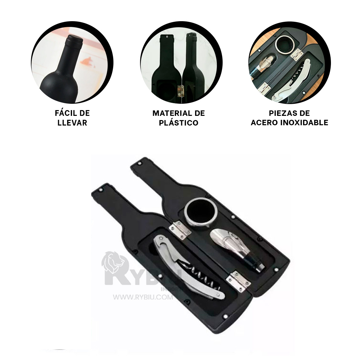 ABRELATAS RYBIU CO32294 NEGRO DESCORCHADOR ESTILO + ENVOLTORIO REGALO - 2