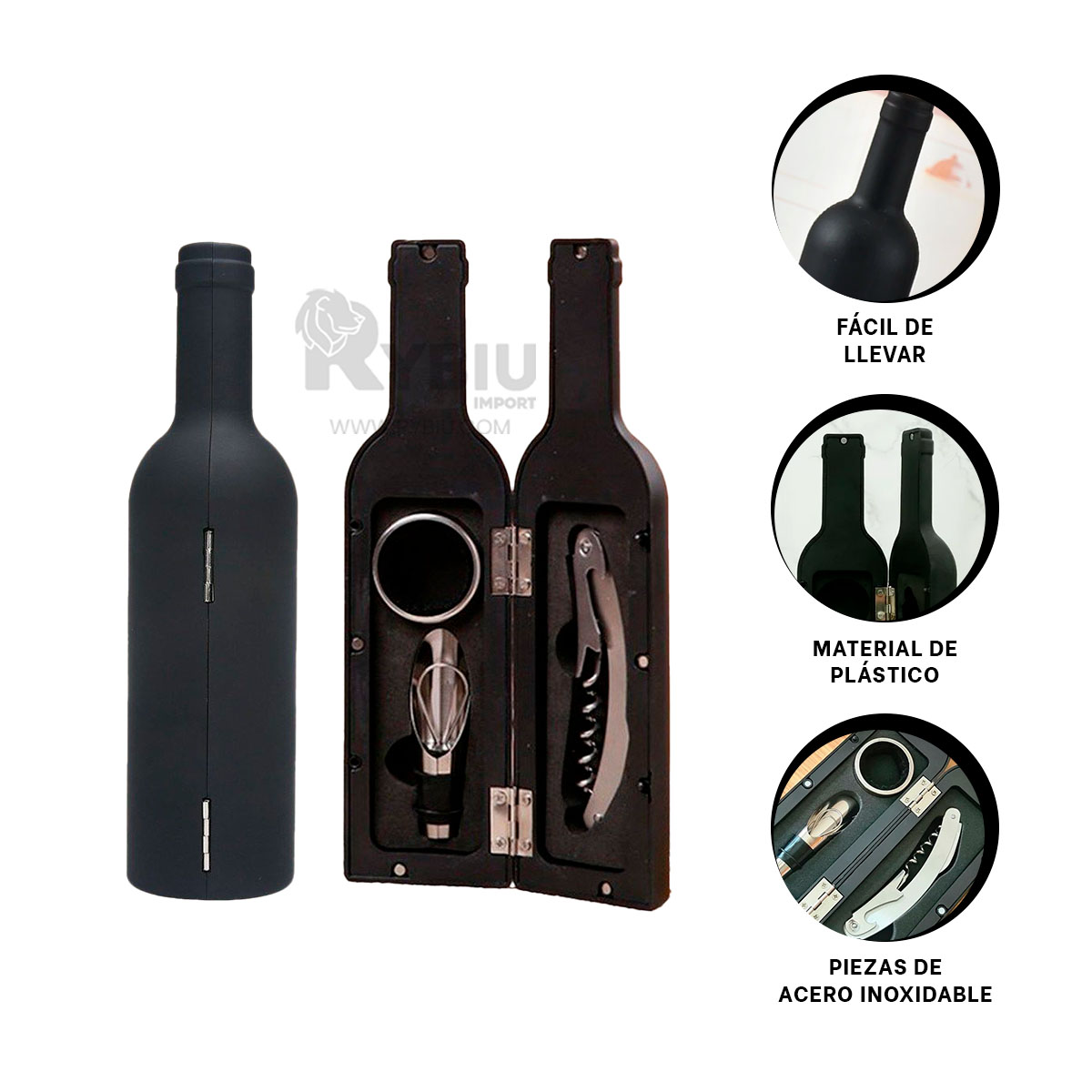 ABRELATAS RYBIU CO32294 NEGRO DESCORCHADOR ESTILO + ENVOLTORIO REGALO - 3