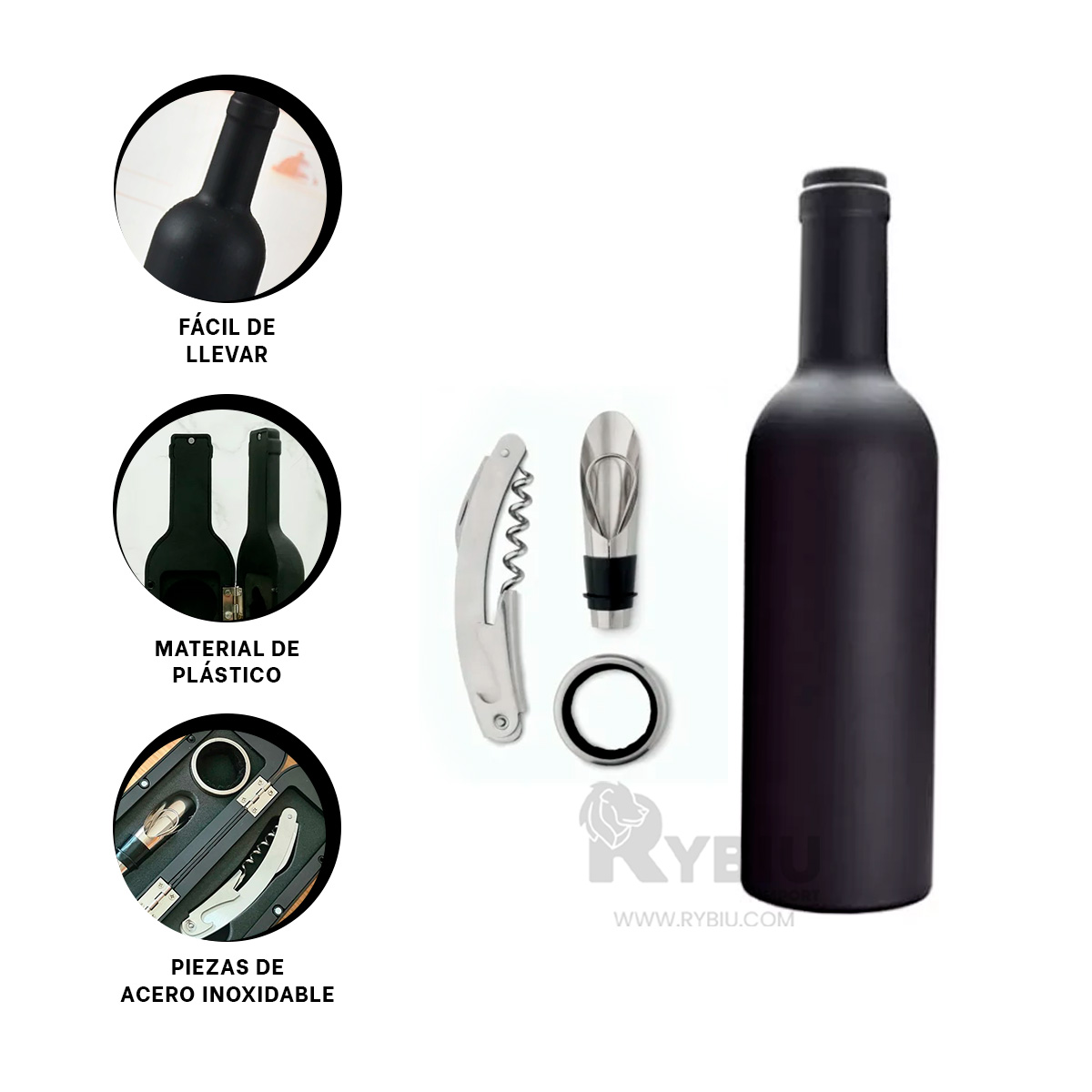 ABRELATAS RYBIU CO32294 NEGRO DESCORCHADOR ESTILO + ENVOLTORIO REGALO - 4