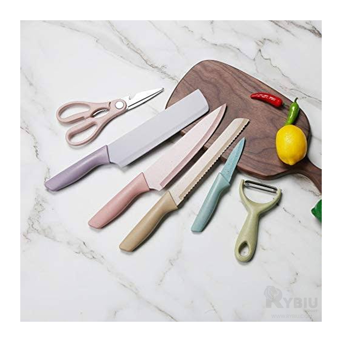 KIT RYBIU INNOVADOR Y UTIL COCINA MULTICOLOR + GIFT STICKERS CO30464 MÁRMOL 6 PIEZAS - 2