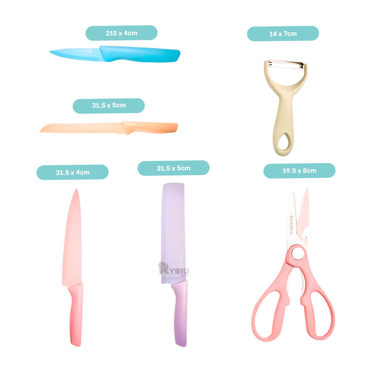 KIT RYBIU INNOVADOR Y UTIL COCINA MULTICOLOR + GIFT STICKERS CO30464 MÁRMOL 6 PIEZAS - 5