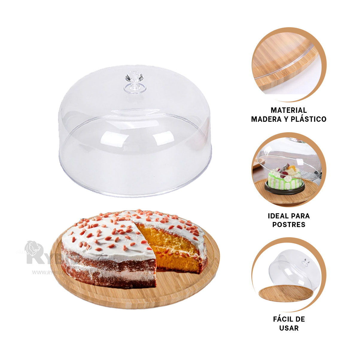 BASE RYBIU CO32299 TRANSPARENTE POSTRES 25CM + ENVOLTORIO REGALO - 4