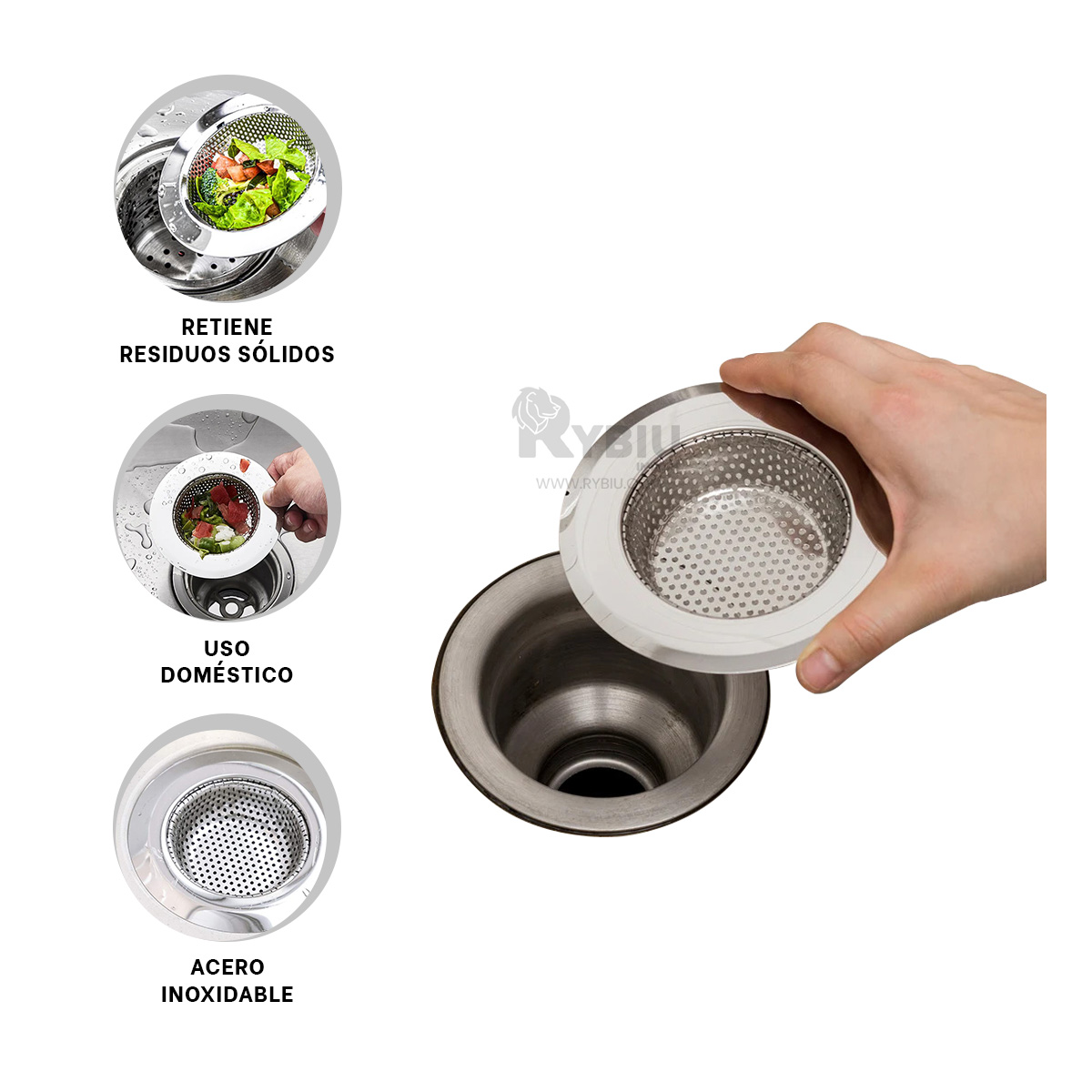 SEPARADOR RYBIU CO32270 PLATEADO COLADOR TUBERIA 9 CM + REGALO LIGAS PEINAR - 1