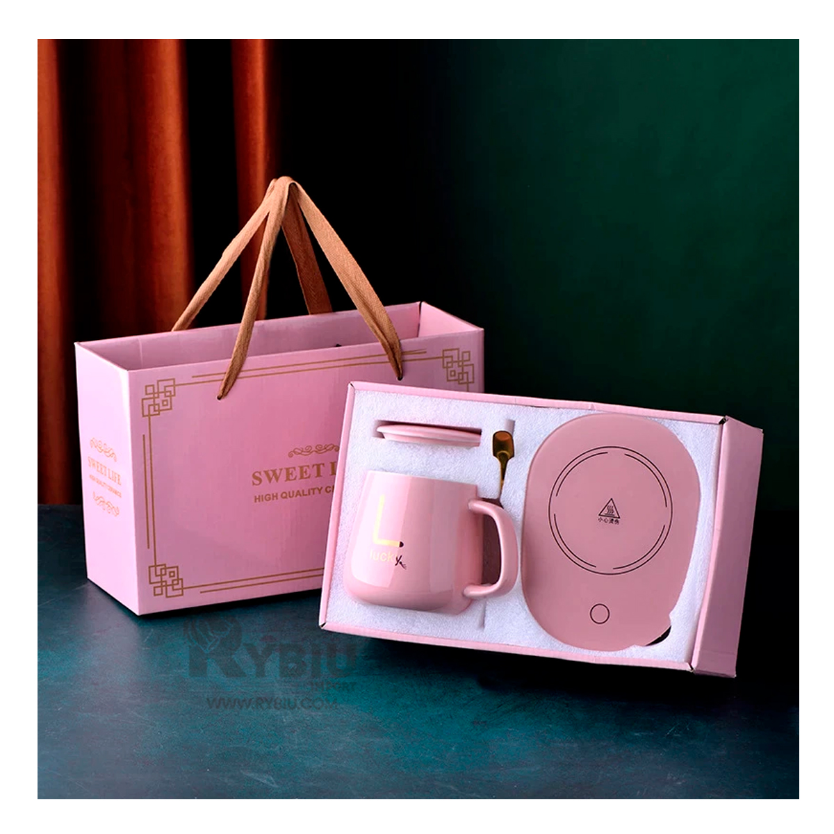 PACK RYBIU CO30461 MINI ESTUFA CON TAZA EN ROSADO+ ENVOLTORIO DE REGALO - 3