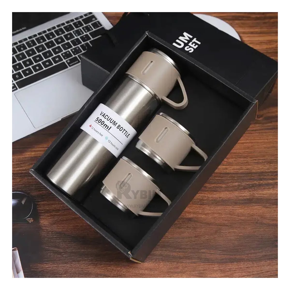 TERMO RYBIU CO30482 ACERO INOXIDABLE VERSÁTIL TAPITAS MARRÓN + PAPEL REGALO - 3