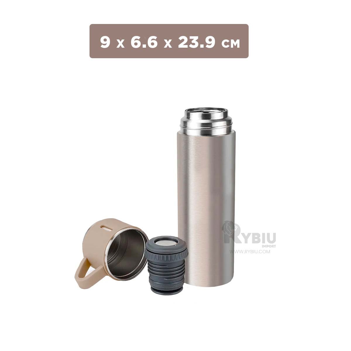TERMO RYBIU CO30482 ACERO INOXIDABLE VERSÁTIL TAPITAS MARRÓN + PAPEL REGALO - 5