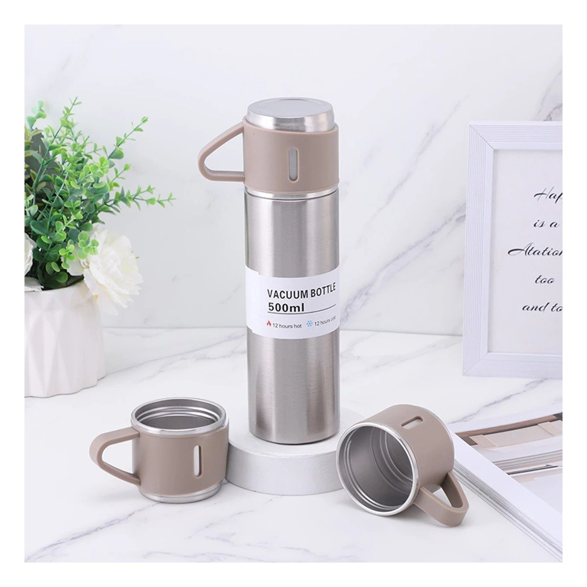 RECIPIENTE TERMICO PERSONAL CON DOS TAZAS PARA CAFE Y TE AZUL Y+LIGAS REGALO - 2