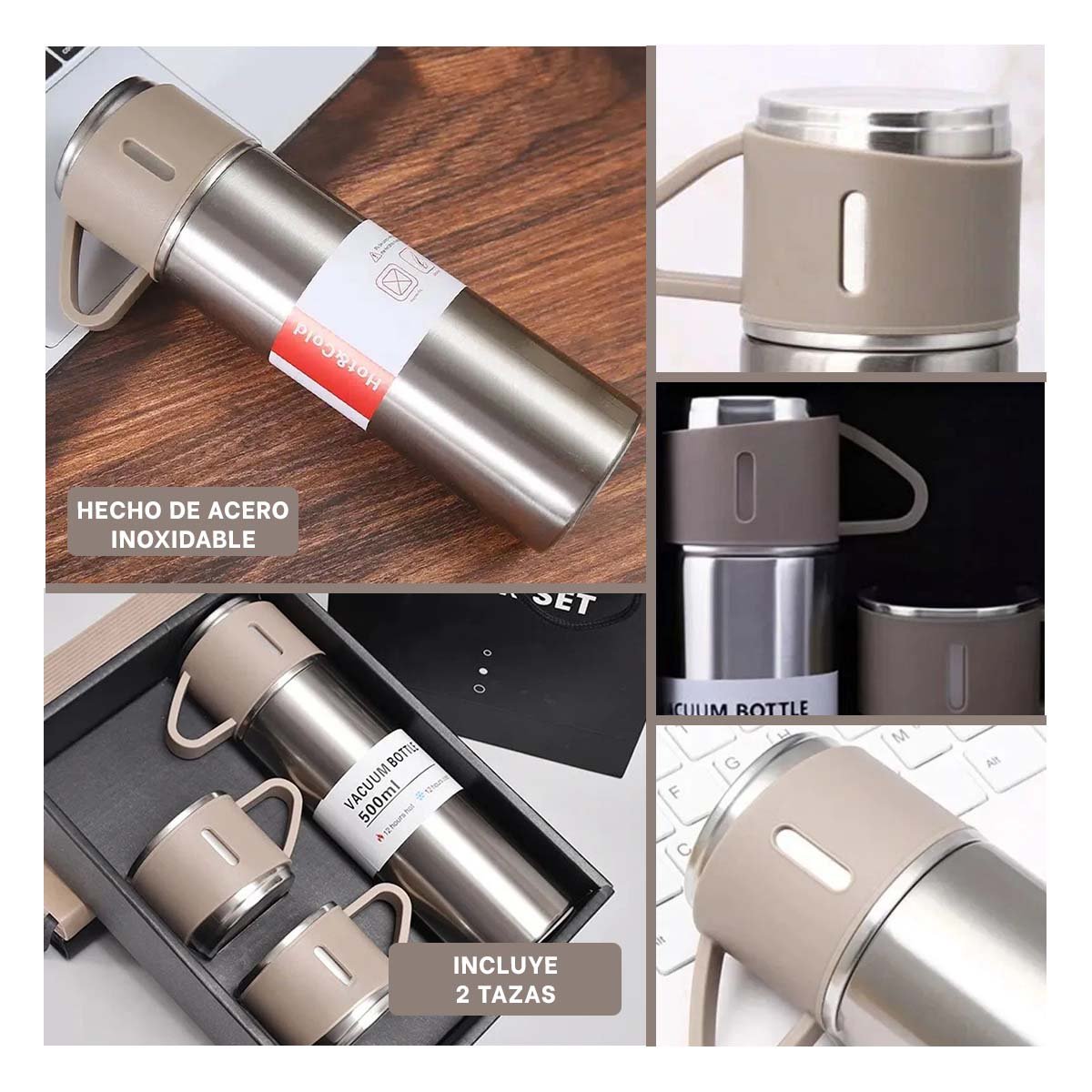 RECIPIENTE TERMICO PERSONAL CON DOS TAZAS PARA CAFE Y TE AZUL Y+LIGAS REGALO - 5