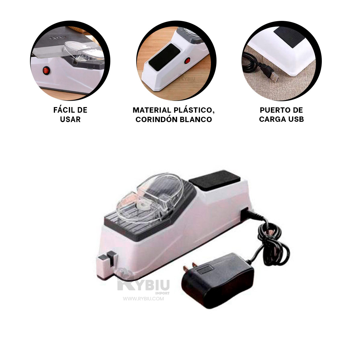 AFILADOR RYBIU CO30358 AMOLADOR AUTOMATIZADO COLOR BLANCO + GIFT STICKERS - 1