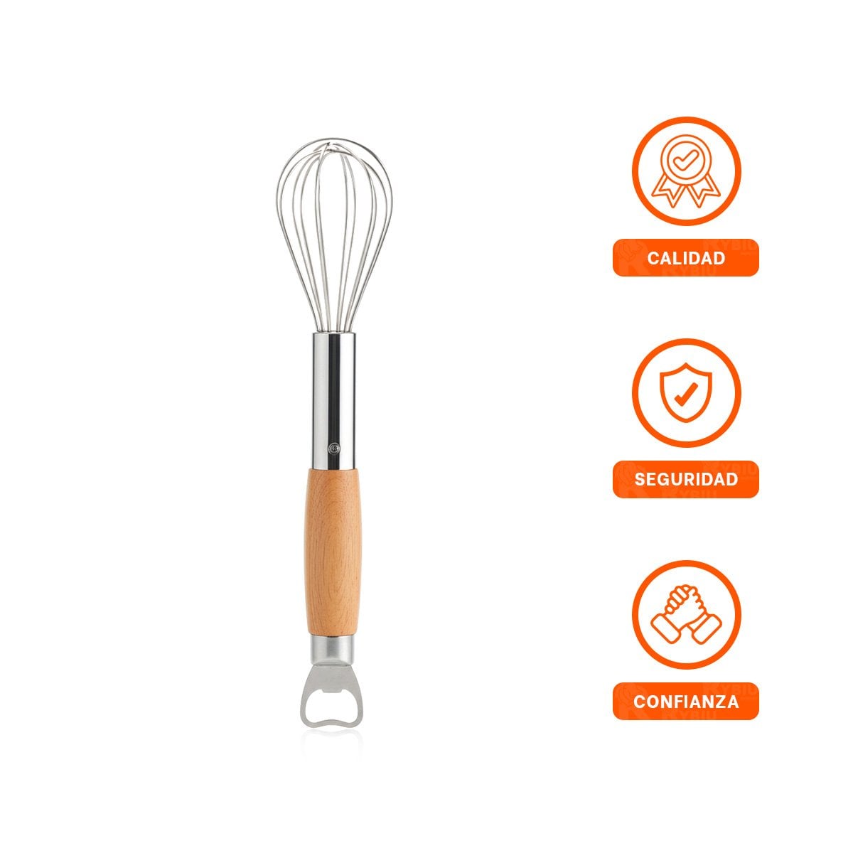 HERRAMIENTA PARA COCINA PLATEADA CON MANGO DE MADERA ERGONÓMICO Y+LIGAS REGALO - 3