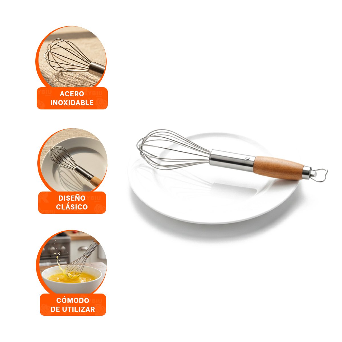 BATIDOR DE COCINA RESISTENTE CON MANGO DE MADERA Y ABRIDOR INTEGRADO - 3