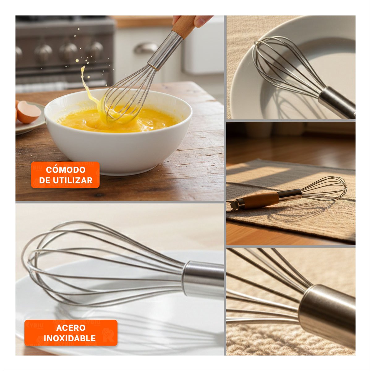 BATIDOR DE COCINA RESISTENTE CON MANGO DE MADERA Y ABRIDOR INTEGRADO - 5