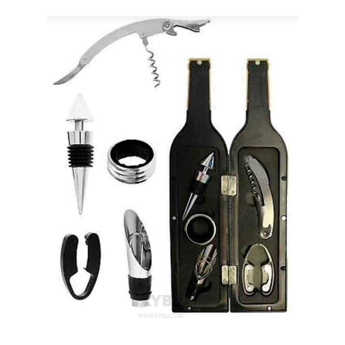 SET ACCESORIOS COCINA RYBIU CO30364 NEGRO DESTAPAR VINOS + REGALO LIGAS PEINAR - 2