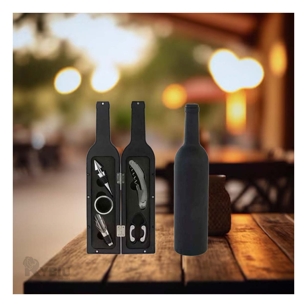 SET ACCESORIOS COCINA RYBIU CO30364 NEGRO DESTAPAR VINOS + REGALO LIGAS PEINAR - 3