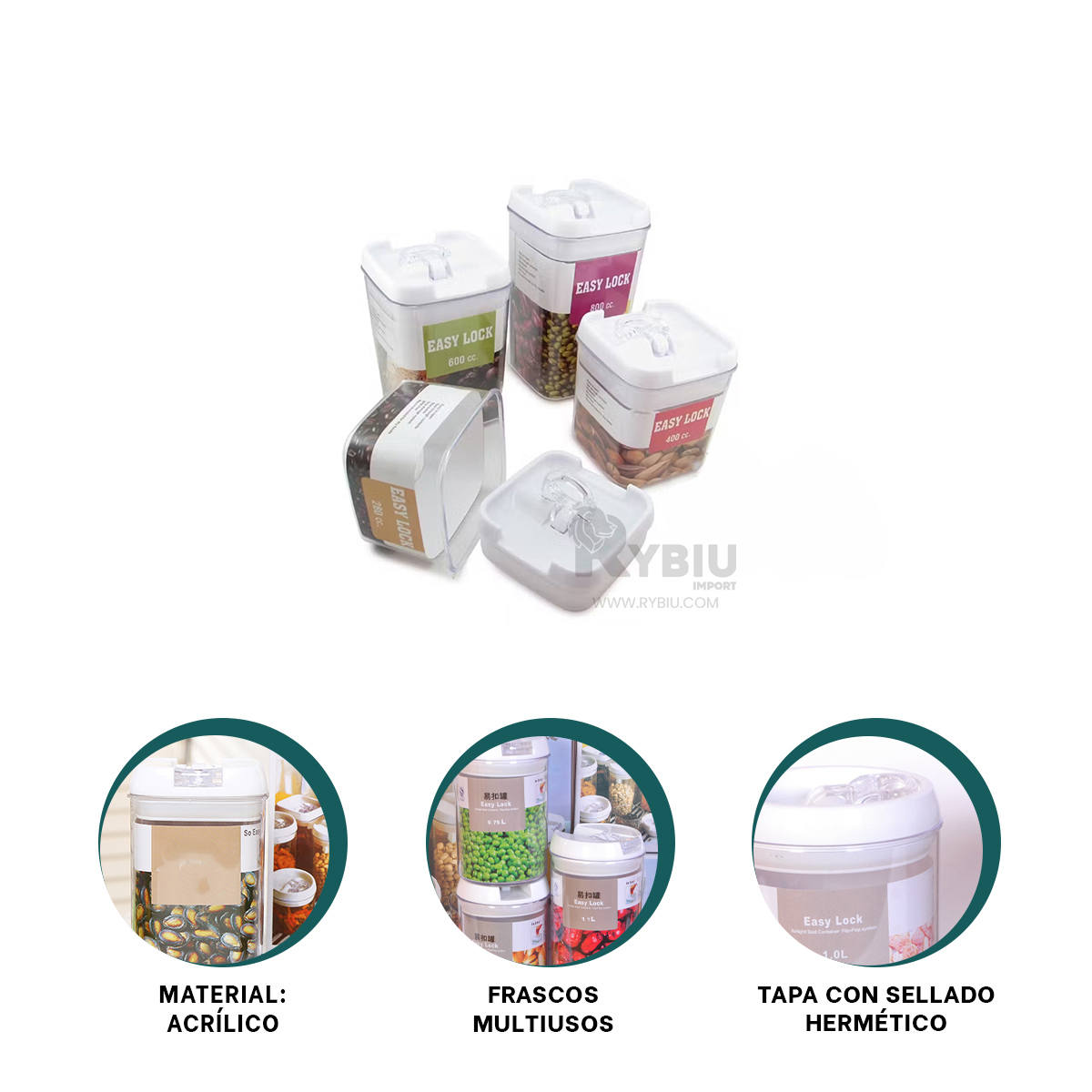 KIT RYBIU CO30460 BLANCO CUATRO FRASCOS CON TAPA BLANCA + ENVOLTORIO REGALO - 1