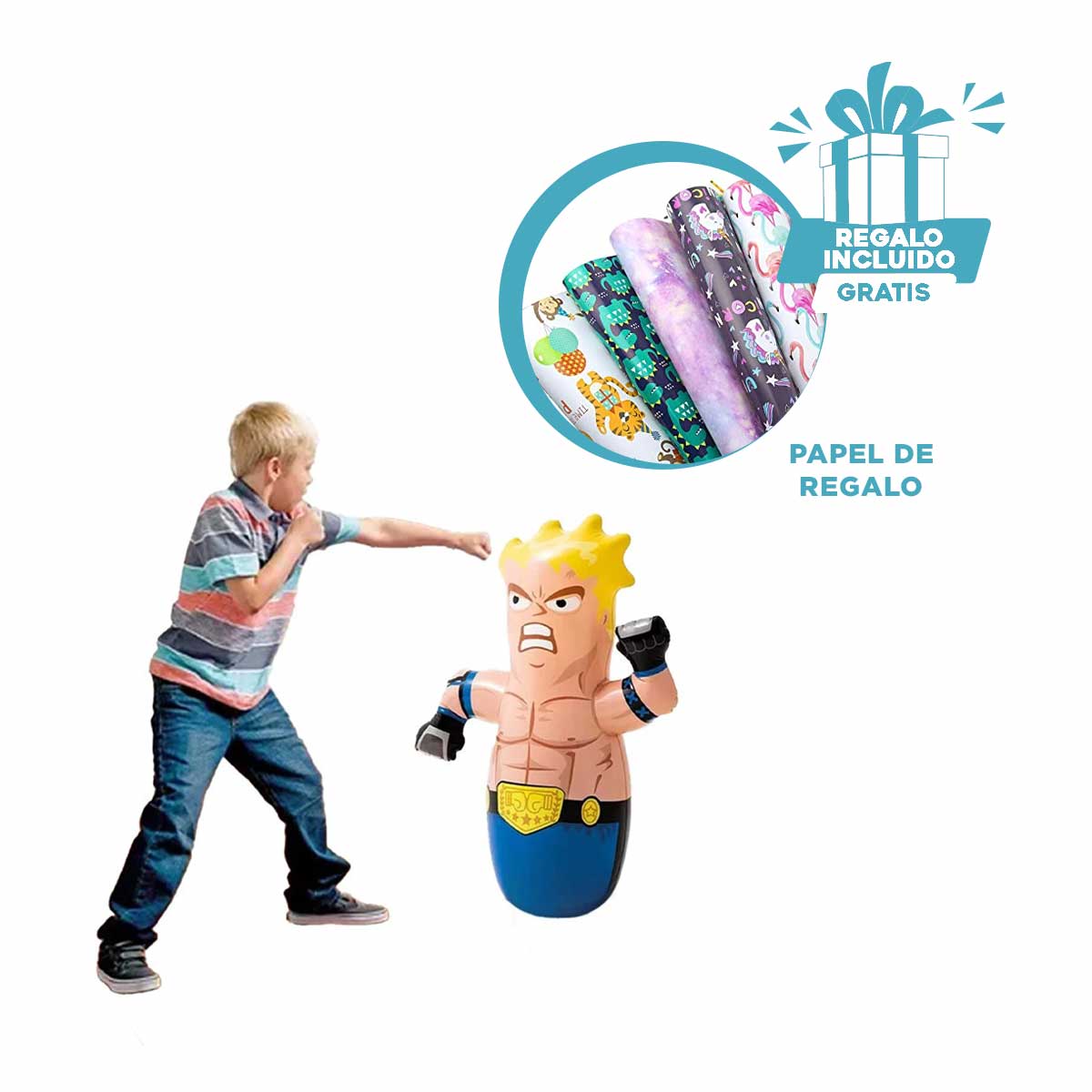 INFLABLE MUSCULOSO DE COLOR AZUL Y+ENVOLTORIO DE REGALO - 1