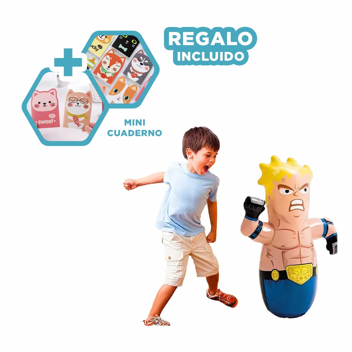INFLABLE MUSCULOSO DE COLOR AZUL Y+ENVOLTORIO DE REGALO - 2