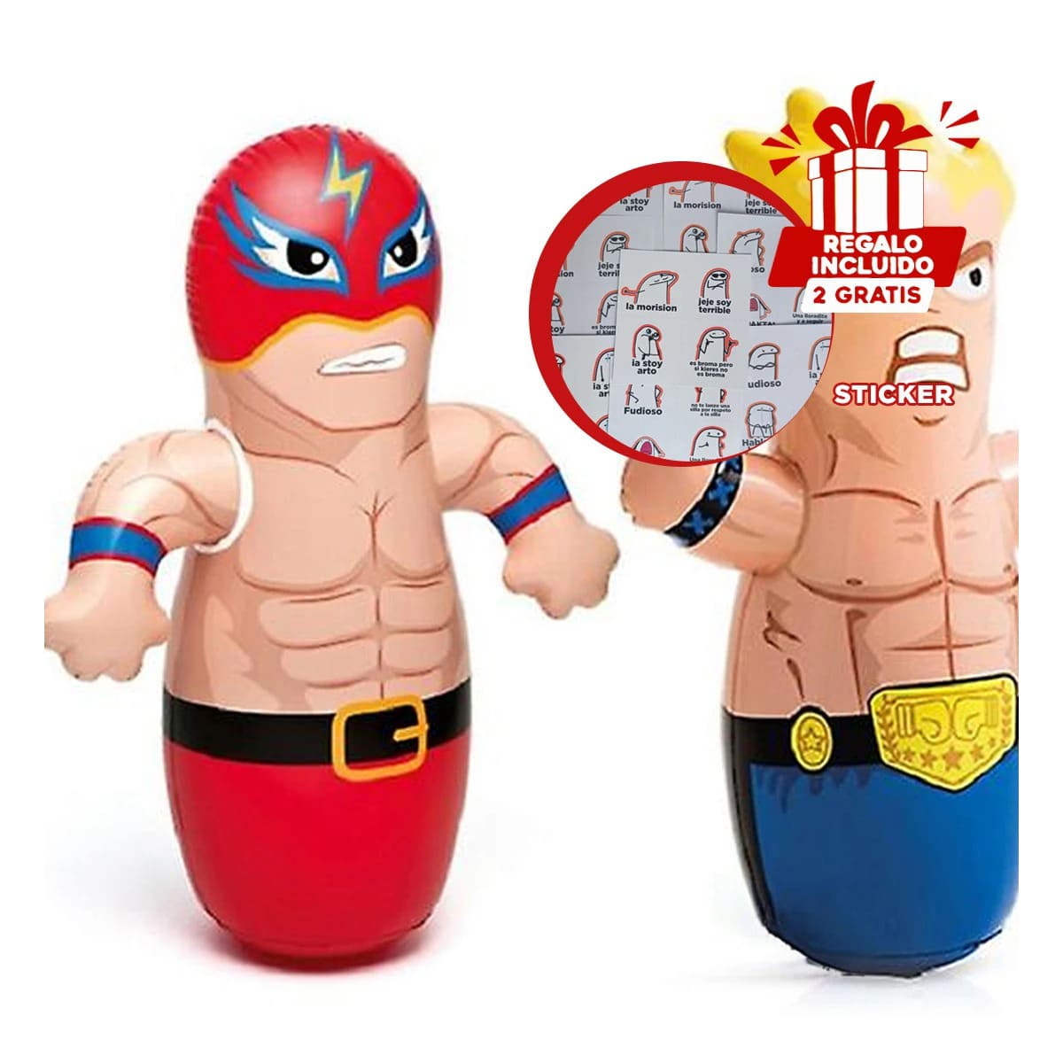 INFLABLE CURIOSO DE BOXEADOR DE COLOR ROJO Y+REGALO STICKERS - 1